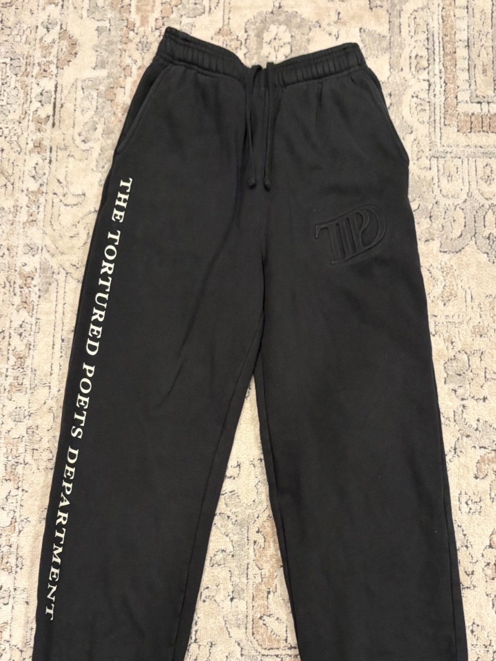 Taylor Swift Tortured Poets Department TTPD Black Embossed Sweatpants Medium